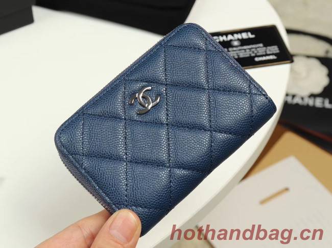 Chanel classic card holder Grained Calfskin & silver-Tone Metal A69271 sky Blue