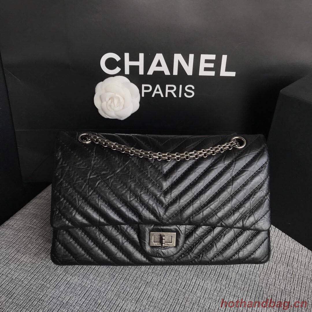 Chanel Flap Original Cowhide Leather 30225 black Silver chain