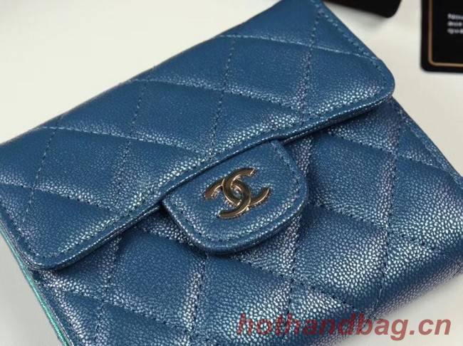 Chanel Calfskin Leather wallet & Gold-Tone Metal A82288 blue