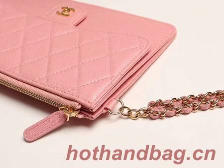 Chanel classic pouch with handle Lambskin & Gold-Tone Metal AP0364 pink