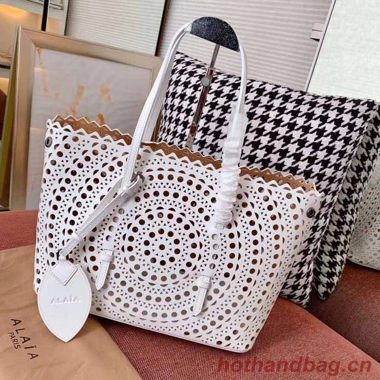 Alaia Openwork Original Leather Tote Bag A3658 White