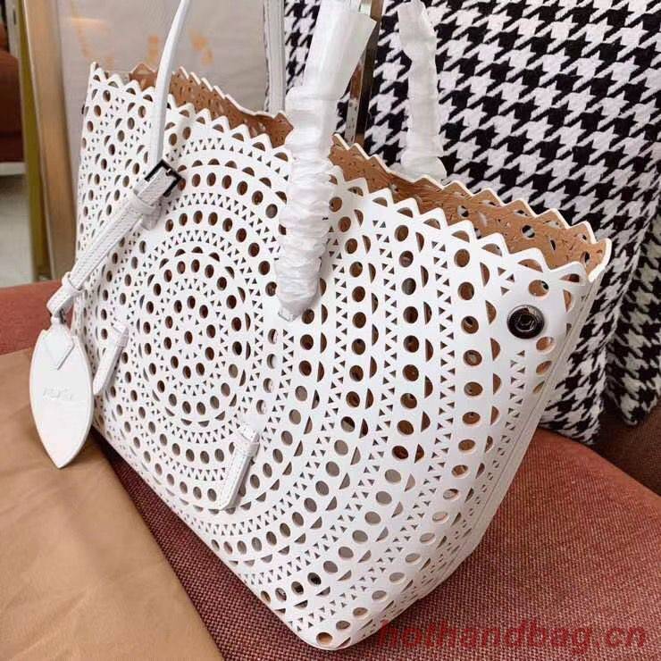 Alaia Openwork Original Leather Tote Bag A3658 White