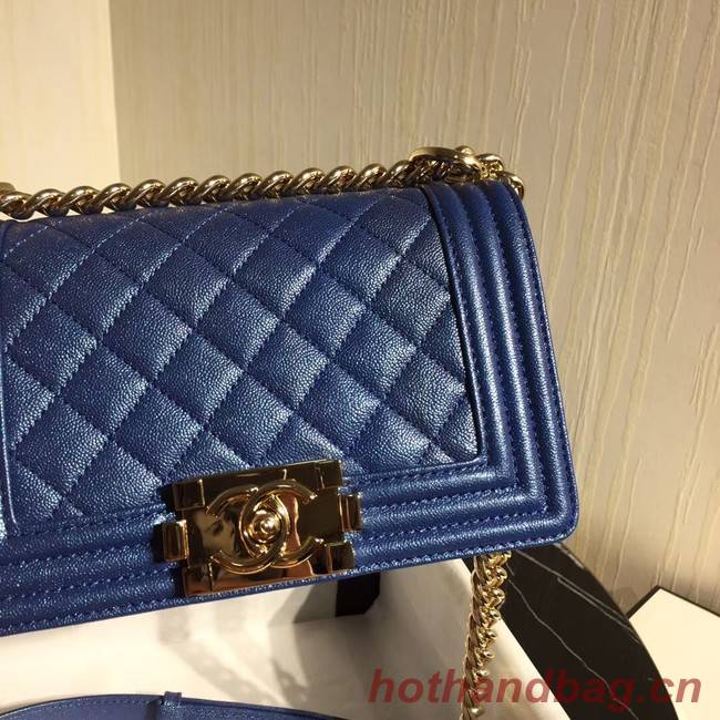 Boy Chanel Flap Shoulder Bag Original Leather Blue A67085 Gold