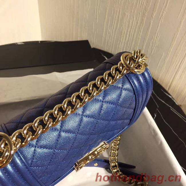 Boy Chanel Flap Shoulder Bag Original Leather Blue A67085 Gold