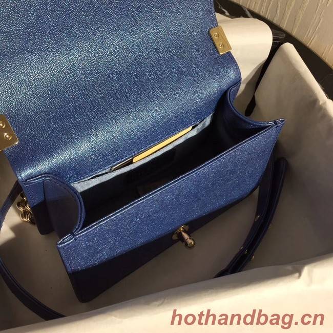 Boy Chanel Flap Shoulder Bag Original Leather Blue A67085 Gold