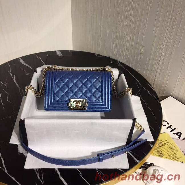 Boy Chanel Flap Shoulder Bag Original Leather Blue A67085 Gold