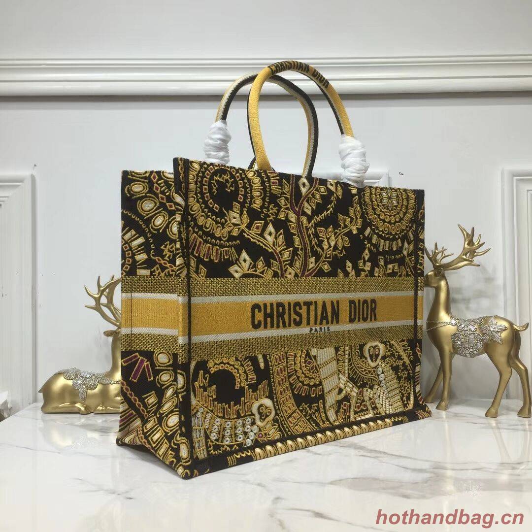 DIOR BOOK TOTE BAG IN EMBROIDERED CANVAS C1286 Gold