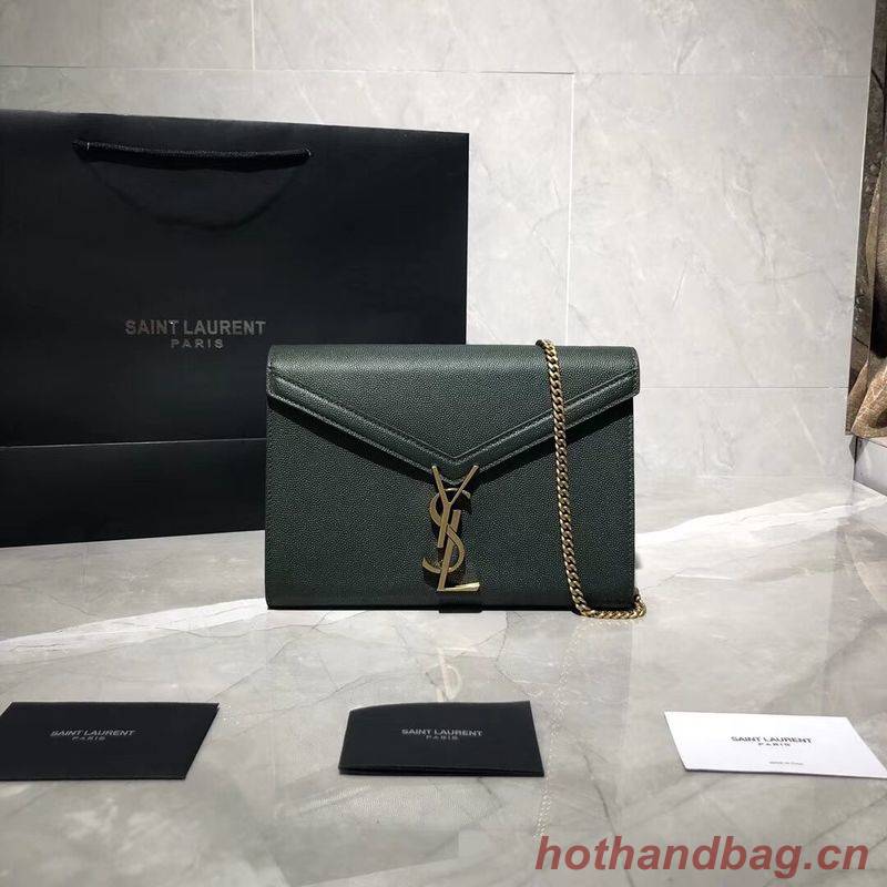 YSL CASSANDRA MONOGRAM CLASP BAG IN GRAIN DE POUDRE EMBOSSED LEATHER Y582334 Green