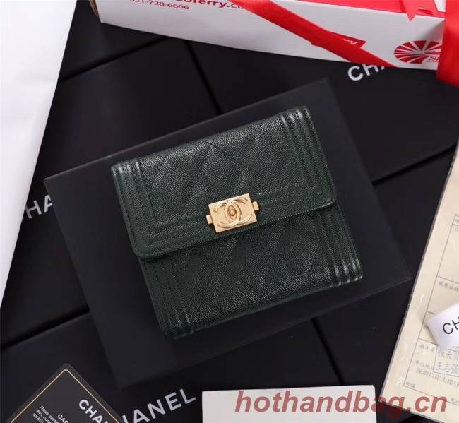 Chanel Calfskin Leather & Gold-Tone Metal A80734 Blackish green