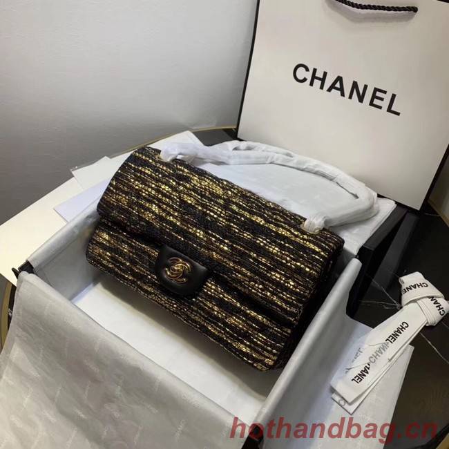 CHANEL Tweed Calfskin -Tone & Gold-Tone Metal 1112 black