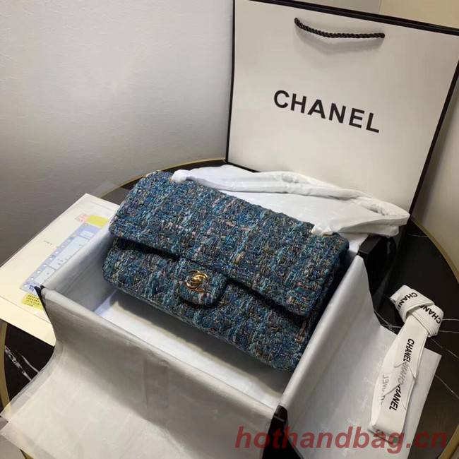 CHANEL Tweed Calfskin -Tone & Gold-Tone Metal 1112 blue