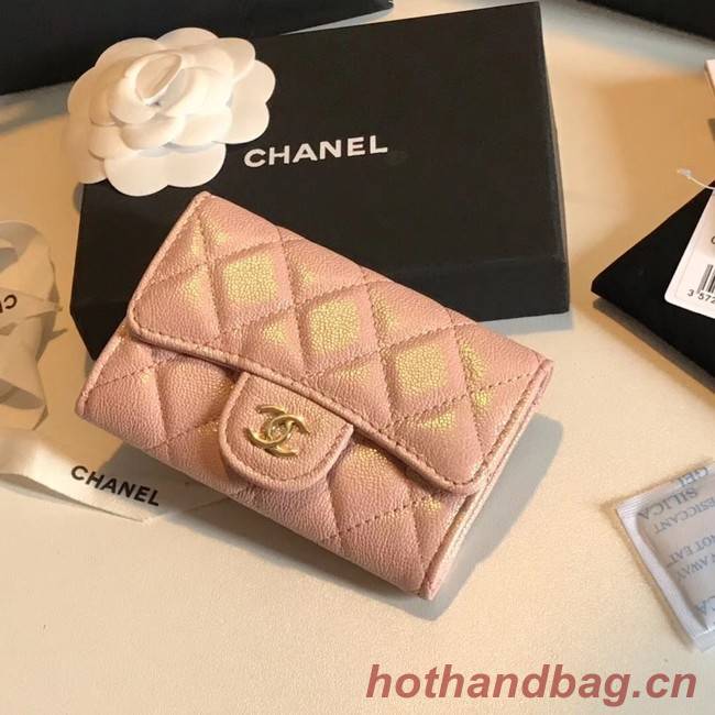 Chanel card holder Calfskin & Gold-Tone Metal A80799 pink