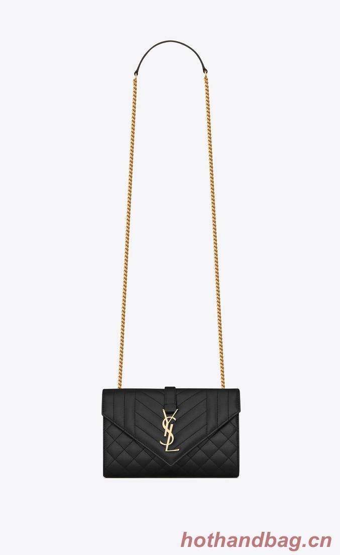 YSL ENVELOPE SMALL IN MIX MATELASSEGRAIN DE POUDRE EMBOSSED LEATHER 19207 BLACK