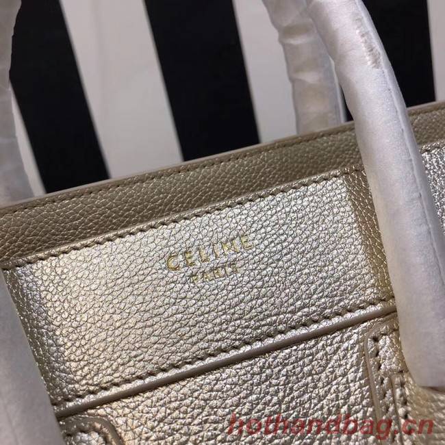 CELINE MICRO LUGGAGE HANDBAG IN LAMINATED LAMBSKIN 167793-26 gold