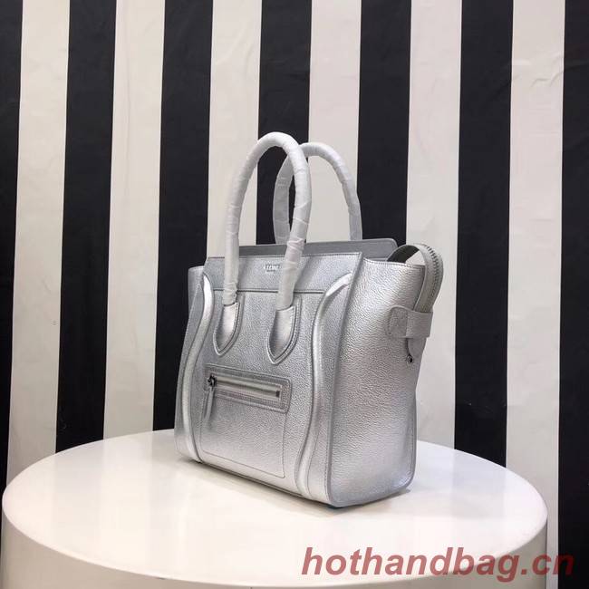 CELINE MICRO LUGGAGE HANDBAG IN LAMINATED LAMBSKIN 167793-26 silver