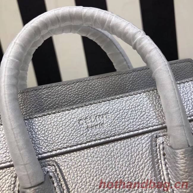 CELINE NANO LUGGAGE BAG IN LAMINATED LAMBSKIN 189244-26 silver 