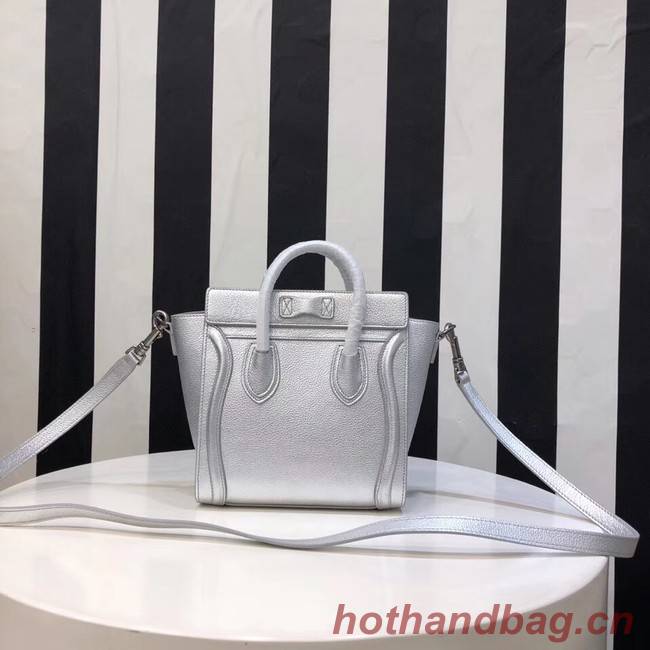 CELINE NANO LUGGAGE BAG IN LAMINATED LAMBSKIN 189244-26 silver 