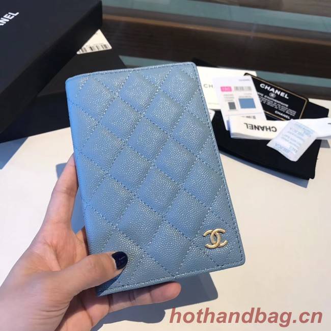 Chanel Calfskin Leather & Gold-Tone Metal Wallet A80385 Light Blue