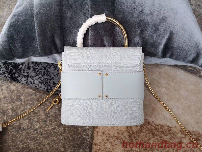 Chloe Small Aby Lock Chain Bag in Embossed Lizard Effect on Calfskin & Goatskin 3S035 Light Blue