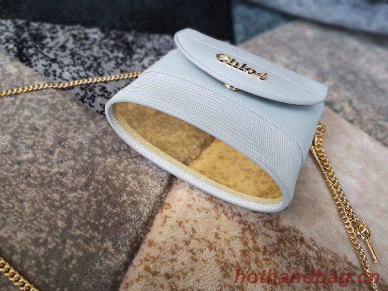 Chloe Small Aby Lock Chain Bag in Embossed Lizard Effect on Calfskin & Goatskin 3S035 Light Blue