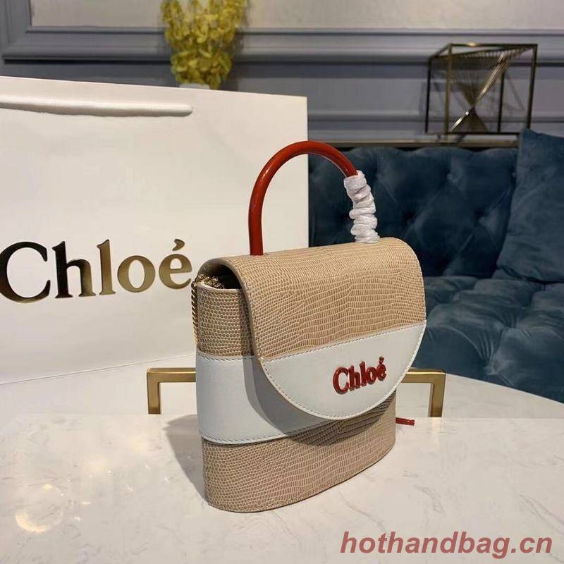 Chloe Small Aby Lock Chain Bag in Embossed Lizard Effect on Calfskin & Goatskin 3S035 White