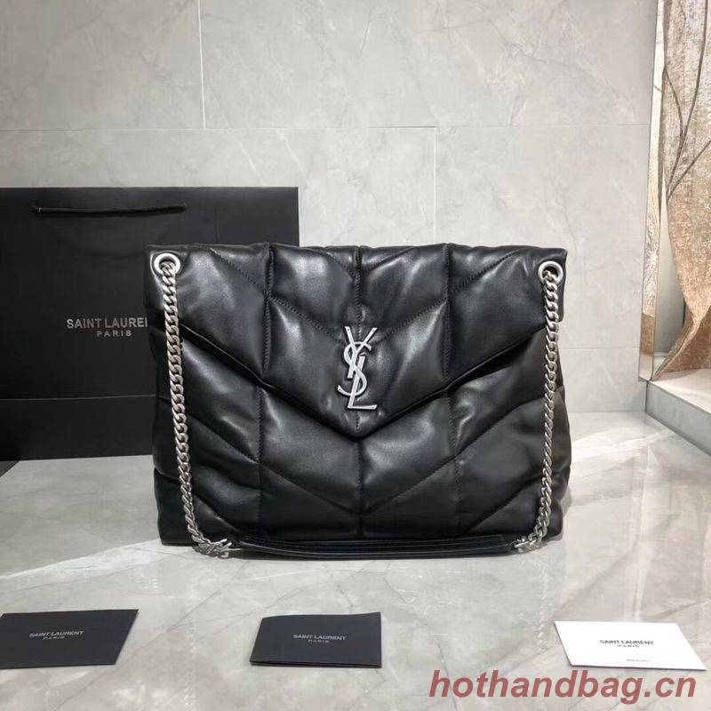 Yves Saint Laurent LOULOU PUFFER MEDIUM BAG IN QUILTED CRINKLED MATTE LEATHER Y577475 Black