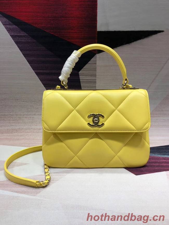 Chanel CC original lambskin top handle flap bag A92236 lemon&Gold-Tone Metal