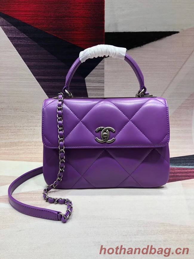 Chanel CC original lambskin top handle flap bag A92236 purple&silver-Tone Metal