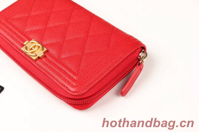 Chanel Calfskin Leather & Gold-Tone Metal Wallet A80566 red
