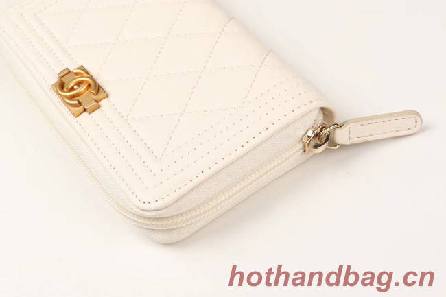 Chanel Calfskin Leather & Gold-Tone Metal Wallet A80566 white