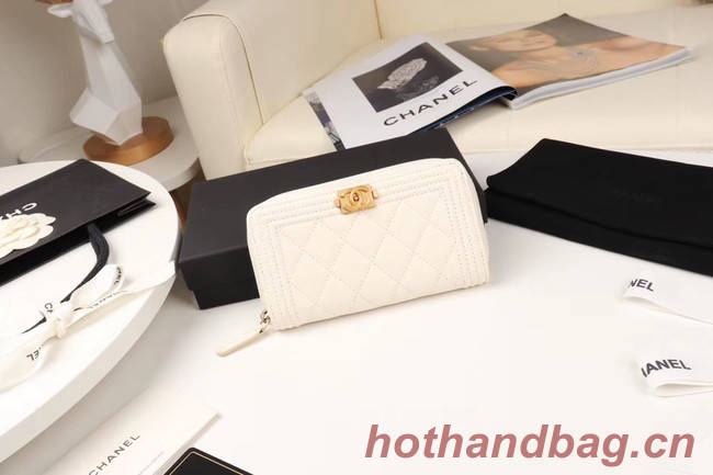 Chanel Calfskin Leather & Gold-Tone Metal Wallet A80566 white