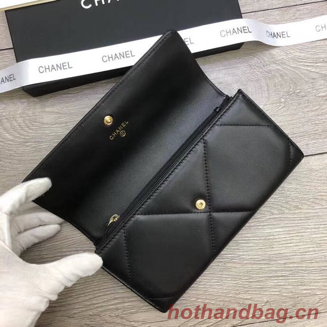 Chanel sheepskin & Gold-Tone Metal Wallet A6871 black