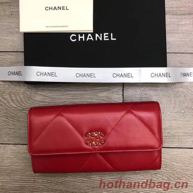 Chanel sheepskin & Gold-Tone Metal Wallet A6871 red