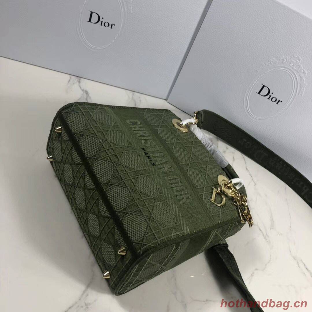 LADY DIOR TOTE BAG IN EMBROIDERED CANVAS C4532 Blackish green  