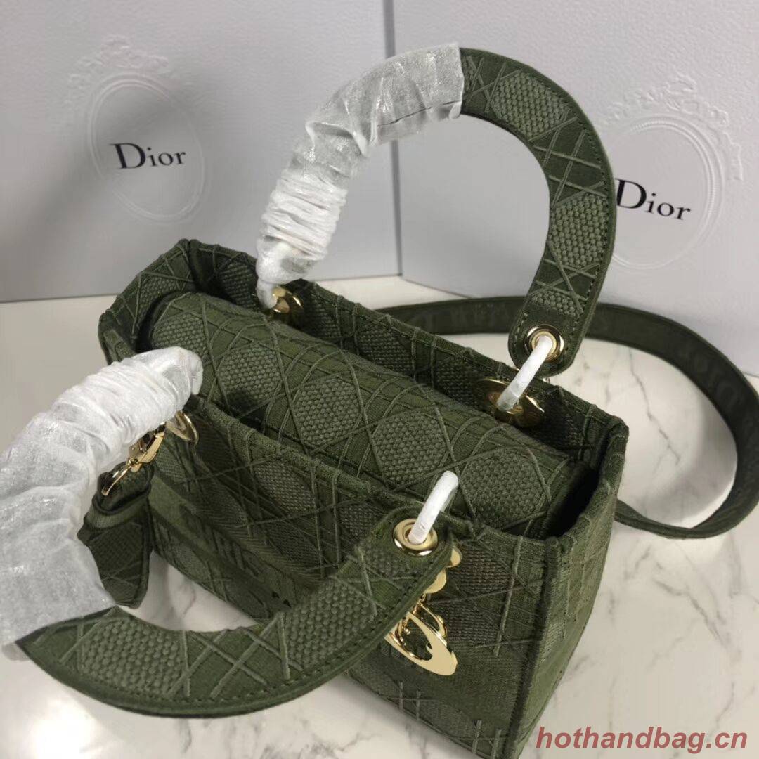 LADY DIOR TOTE BAG IN EMBROIDERED CANVAS C4532 Blackish green  