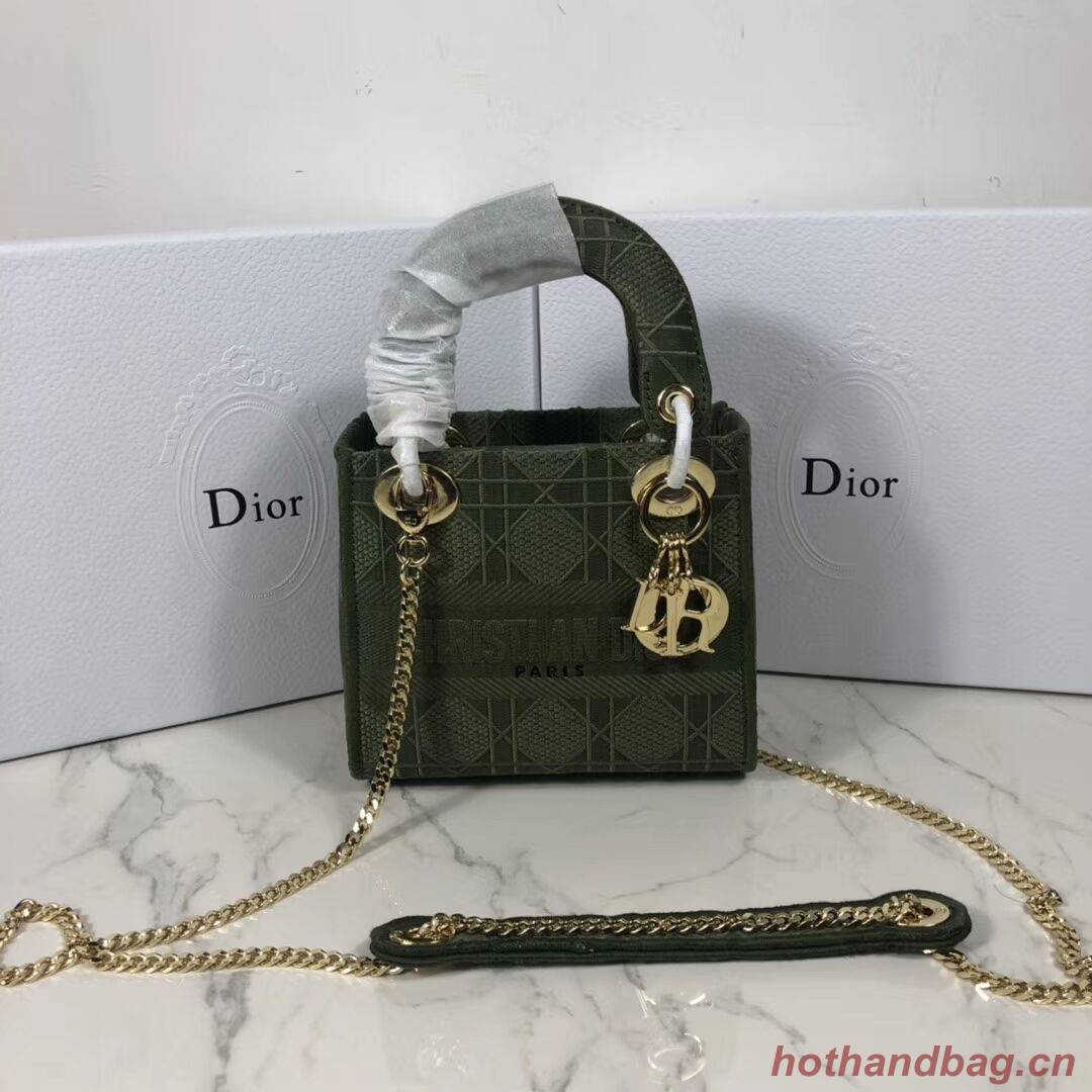 MINI LADY DIOR TOTE BAG IN EMBROIDERED CANVAS C4531 Blackish green