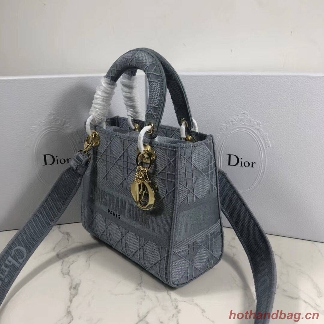 LADY DIOR TOTE BAG IN EMBROIDERED CANVAS C4532 grey blue