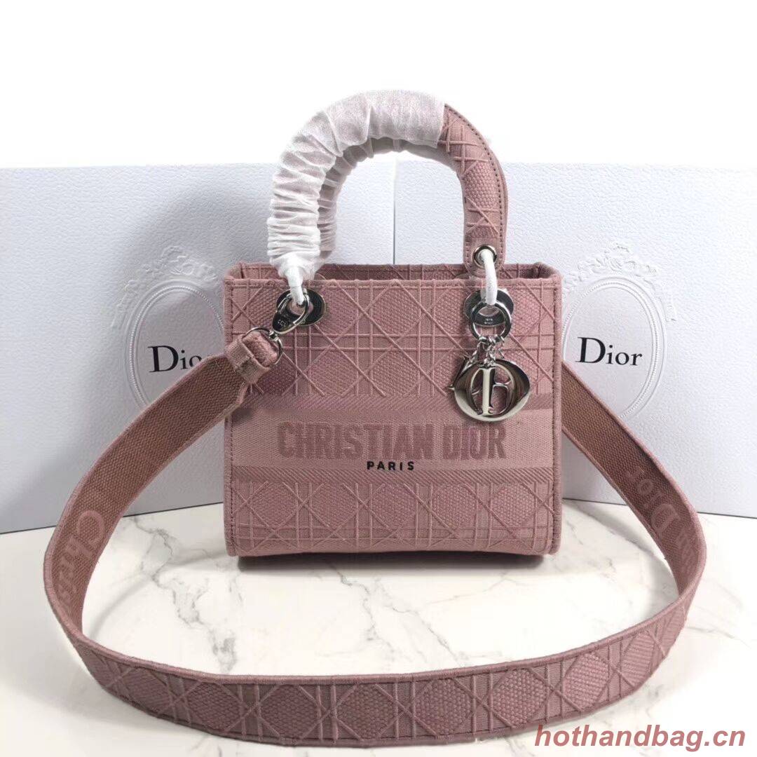 LADY DIOR TOTE BAG IN EMBROIDERED CANVAS C4532 pink