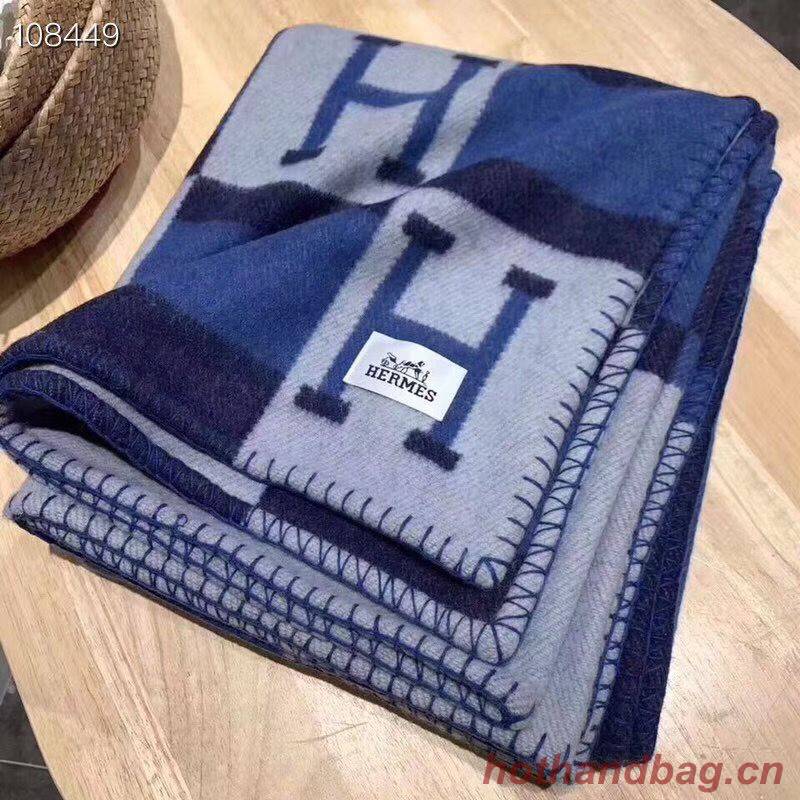 Hermes Lambswool & Cashmere Shawl & Blanket 71152 Navy