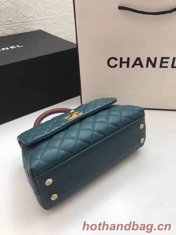 Chanel Small Flap Bag with Red Top Handle A92990 blue