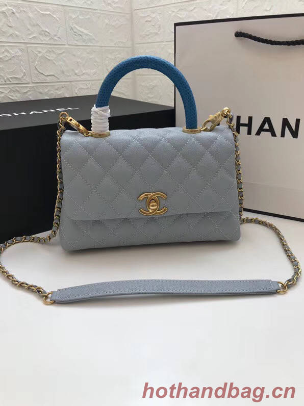 Chanel Small Flap Bag with Top Handle A92990 light blue