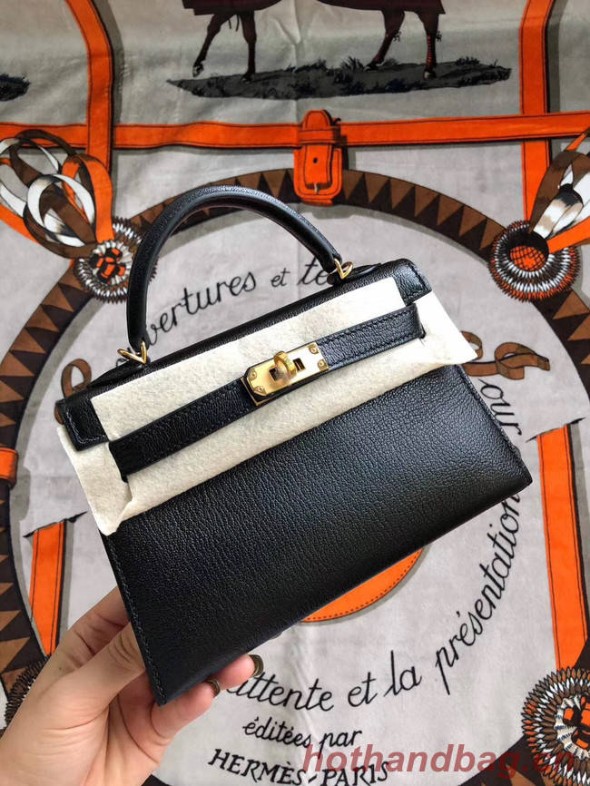 Hermes original mini Kelly chevre mysore K19CM black&Gold Metal