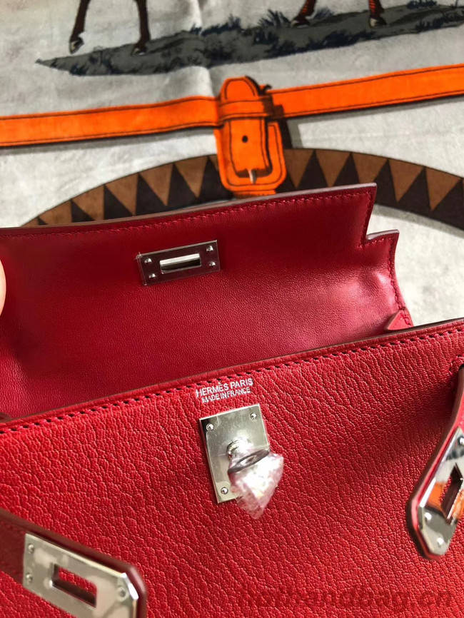 Hermes original mini Kelly chevre mysore K19CM red&silver Metal