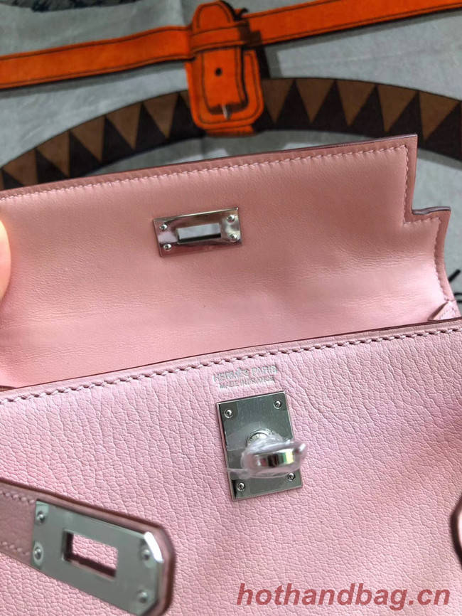 Hermes original mini Kelly chevre mysore K19CM pink&silver Metal