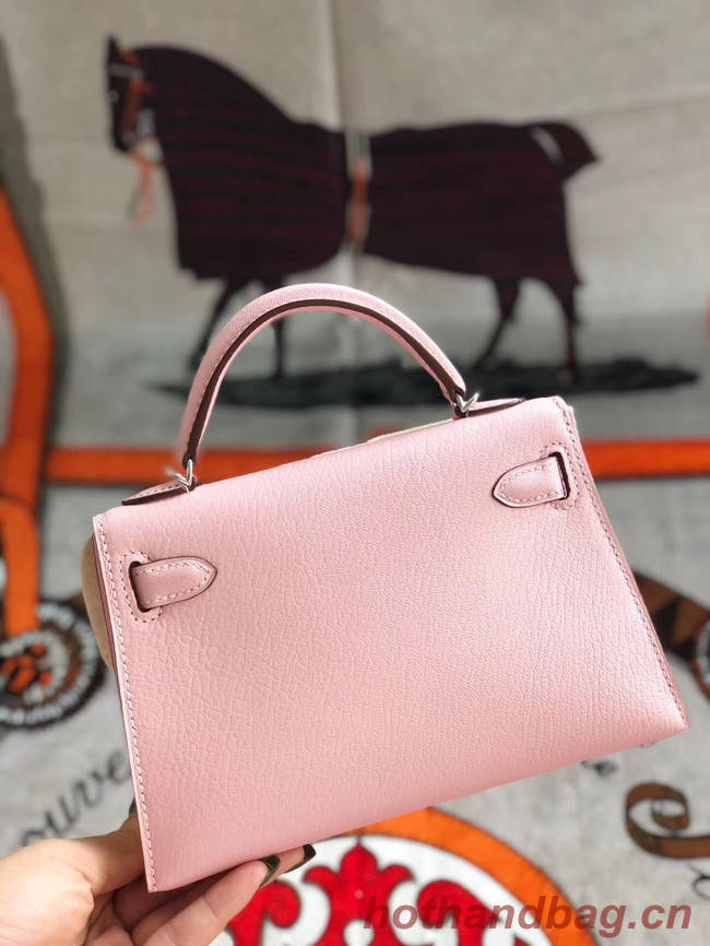 Hermes original mini Kelly chevre mysore K19CM pink&silver Metal