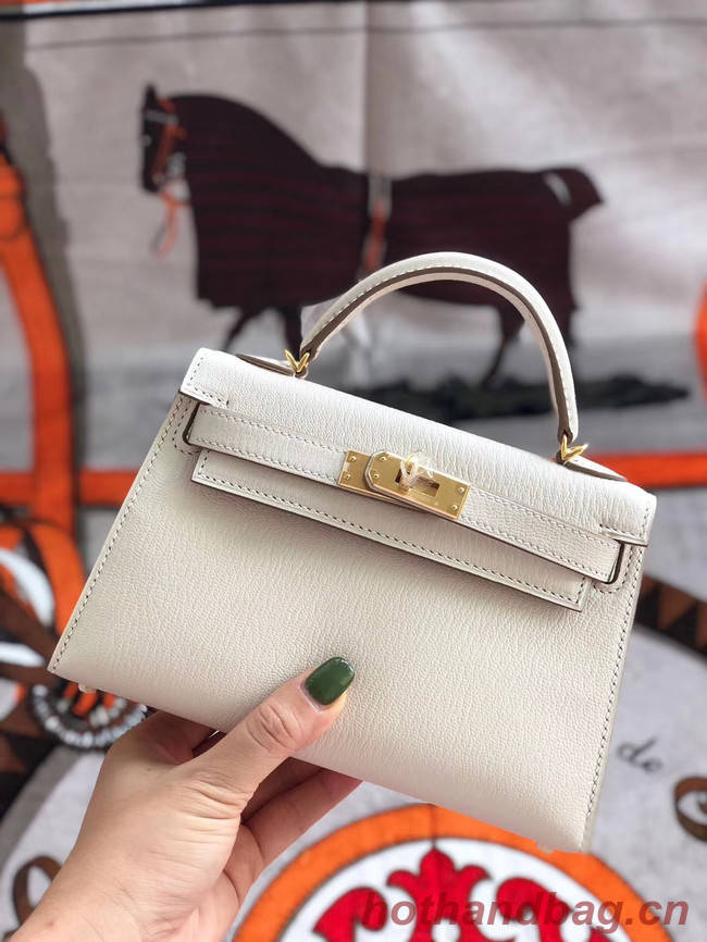 Hermes original mini Kelly chevre mysore K19CM white&Gold Metal