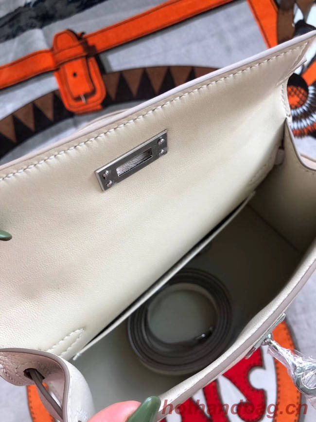 Hermes original mini Kelly chevre mysore K19CM white&silver Metal