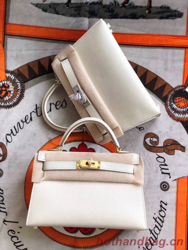 Hermes original mini Kelly chevre mysore K19CM white&silver Metal