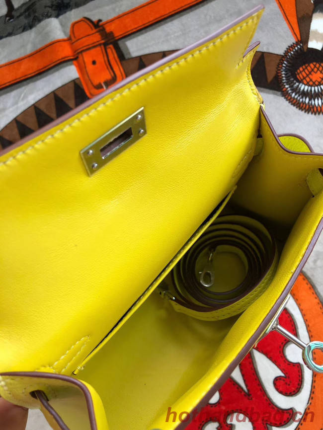 Hermes original mini Kelly chevre mysore K19CM yellow&silver Metal