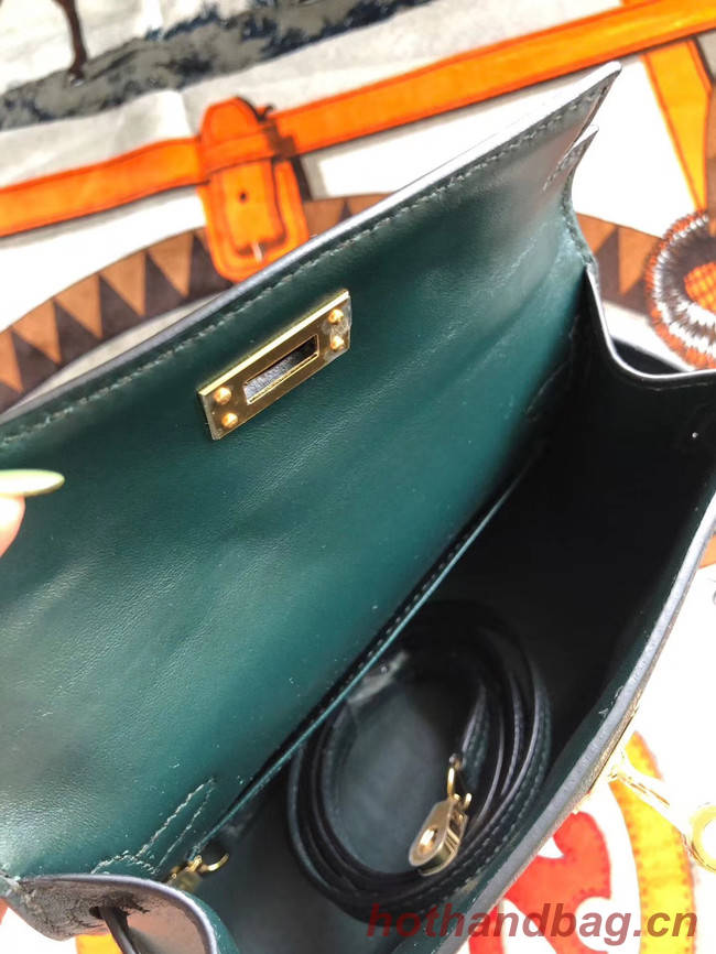 Hermes original mini Kelly chevre mysore K19CM Blackish green&Gold Metal